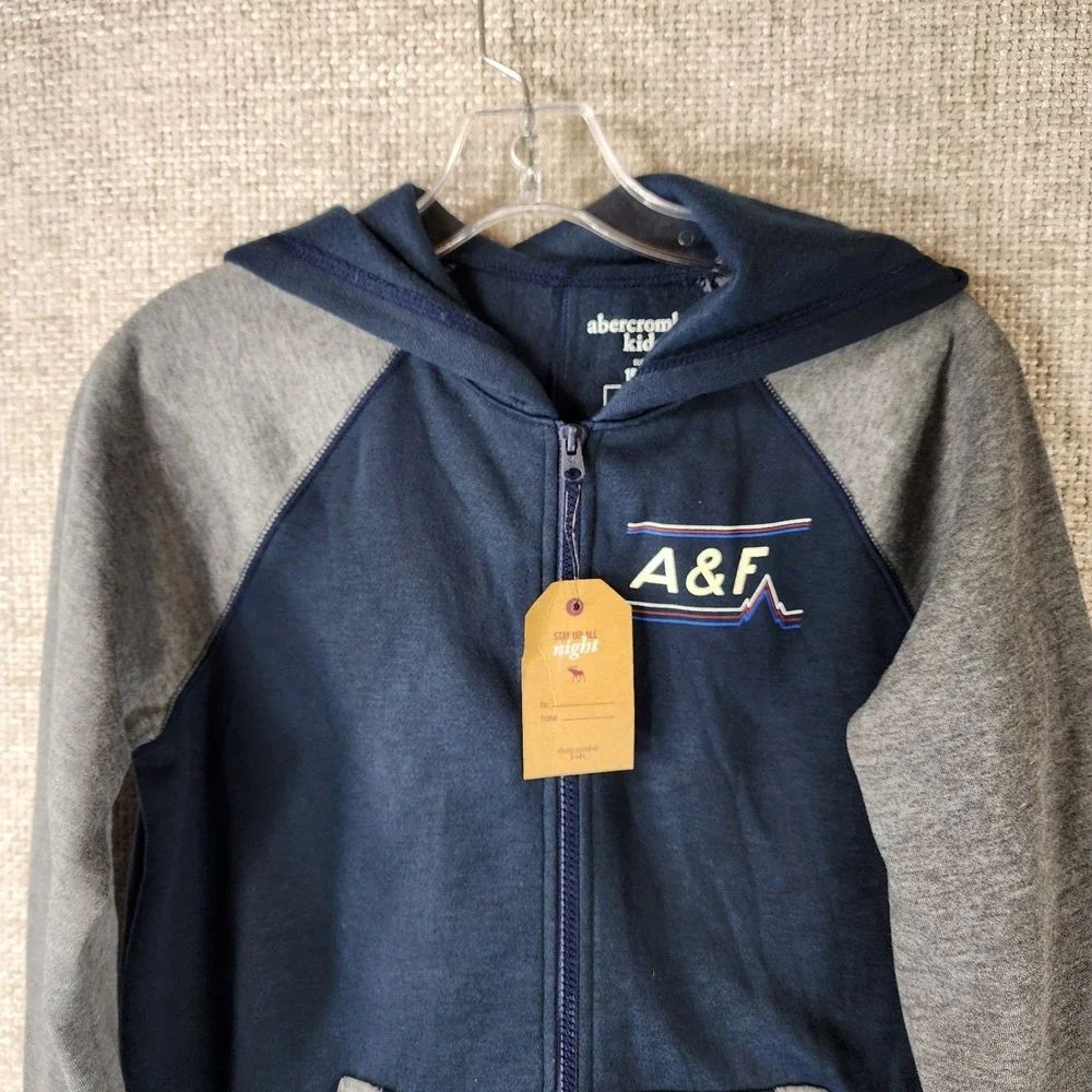 Abercrombie Fitch Kids Sleep One Piece Fleeced Union Suit Boys 15/16 Navy NWI
